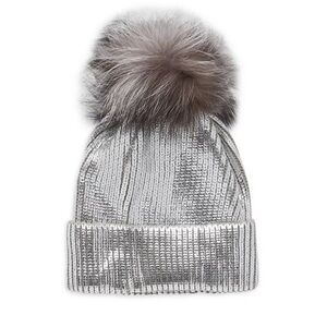 Adrienne Landau
Silver Metallic Beanie With Faux Fur Pom never worn